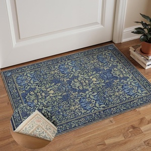 GENIMO Floral Washable Runner Rug 2’6”x8’, Non-Slip Long Hallway Carpet for Entryway, Kitchen, Indoor Floor Use, Vintage Boho Soft Thin Rug Décor, Beige/Navy(Beige/Navy)