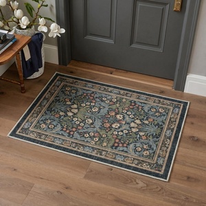 GENIMO Floral Washable Runner Rug 2’6”x8’, Non-Slip Long Hallway Carpet for Entryway, Kitchen, Indoor Floor Use, Vintage Boho Soft Thin Rug Décor, Beige/Navy(Center Blue)