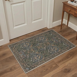 GENIMO Floral Washable Runner Rug 2’6”x8’, Non-Slip Long Hallway Carpet for Entryway, Kitchen, Indoor Floor Use, Vintage Boho Soft Thin Rug Décor, Beige/Navy(Charcoal Sage Green)