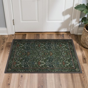 GENIMO Floral Washable Runner Rug 2’6”x8’, Non-Slip Long Hallway Carpet for Entryway, Kitchen, Indoor Floor Use, Vintage Boho Soft Thin Rug Décor, Beige/Navy(Dark Green)