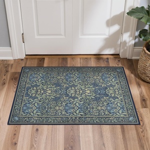 GENIMO Floral Washable Runner Rug 2’6”x8’, Non-Slip Long Hallway Carpet for Entryway, Kitchen, Indoor Floor Use, Vintage Boho Soft Thin Rug Décor, Beige/Navy(Dark Blue)