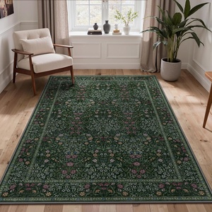 GENIMO Floral Washable Runner Rug 2’6”x8’, Non-Slip Long Hallway Carpet for Entryway, Kitchen, Indoor Floor Use, Vintage Boho Soft Thin Rug Décor, Beige/Navy(Dark Green-1)
