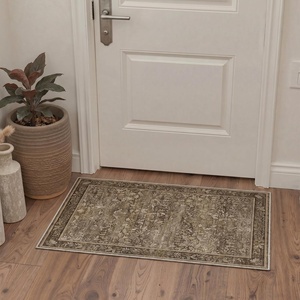 GENIMO Floral Washable Runner Rug 2’6”x8’, Non-Slip Long Hallway Carpet for Entryway, Kitchen, Indoor Floor Use, Vintage Boho Soft Thin Rug Décor, Beige/Navy(Dark Brown)