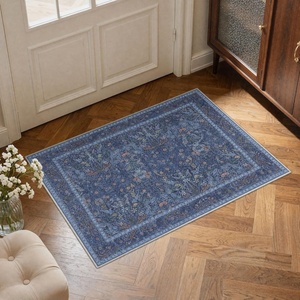 GENIMO Floral Washable Runner Rug 2’6”x8’, Non-Slip Long Hallway Carpet for Entryway, Kitchen, Indoor Floor Use, Vintage Boho Soft Thin Rug Décor, Beige/Navy(Navy Slate)