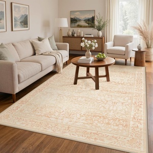 GENIMO Floral Washable Runner Rug 2’6”x8’, Non-Slip Long Hallway Carpet for Entryway, Kitchen, Indoor Floor Use, Vintage Boho Soft Thin Rug Décor, Beige/Navy(Pink)