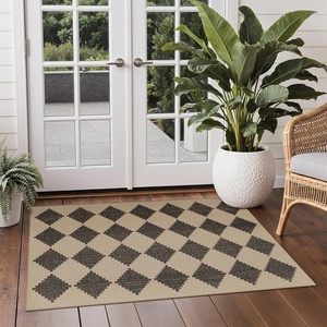 GENIMO Indoor Outdoor Area Rug 8’x10′, Checkered Easy Jute Rug Machine Washable, Easy-Cleaning, Non Slip Plaid Outdoor Carpet for Patio, Living Room, Backyard, Porch, Deck, Balcony(Zigzag Diamond)