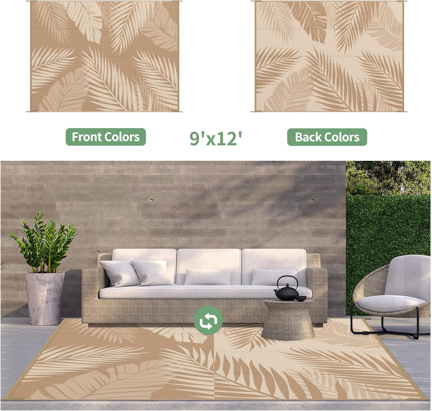 image:imageGENIMO Waterproof Outdoor Rug 5 x 8 for Patio Decor Reversible Plastic Straw Area Rugs for Camping Clearance RV Mat Large Outside Carpet for Porch Deck Picni Balcony Garden Black amp BrownBrown Beige