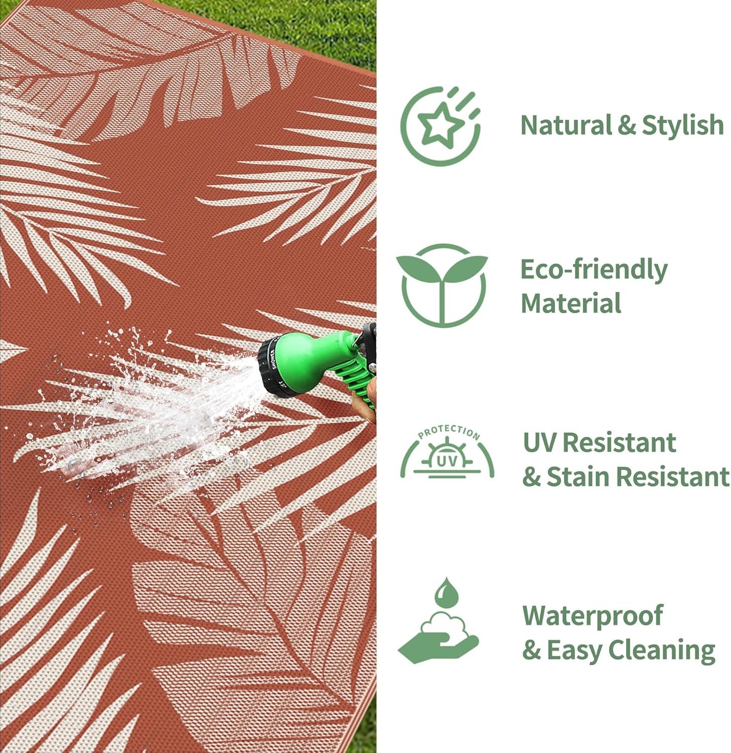 image:imageGENIMO Waterproof Outdoor Rug 5 x 8 for Patio Decor Reversible Plastic Straw Area Rugs for Camping Clearance RV Mat Large Outside Carpet for Porch Deck Picni Balcony Garden Black amp BrownBrick Red