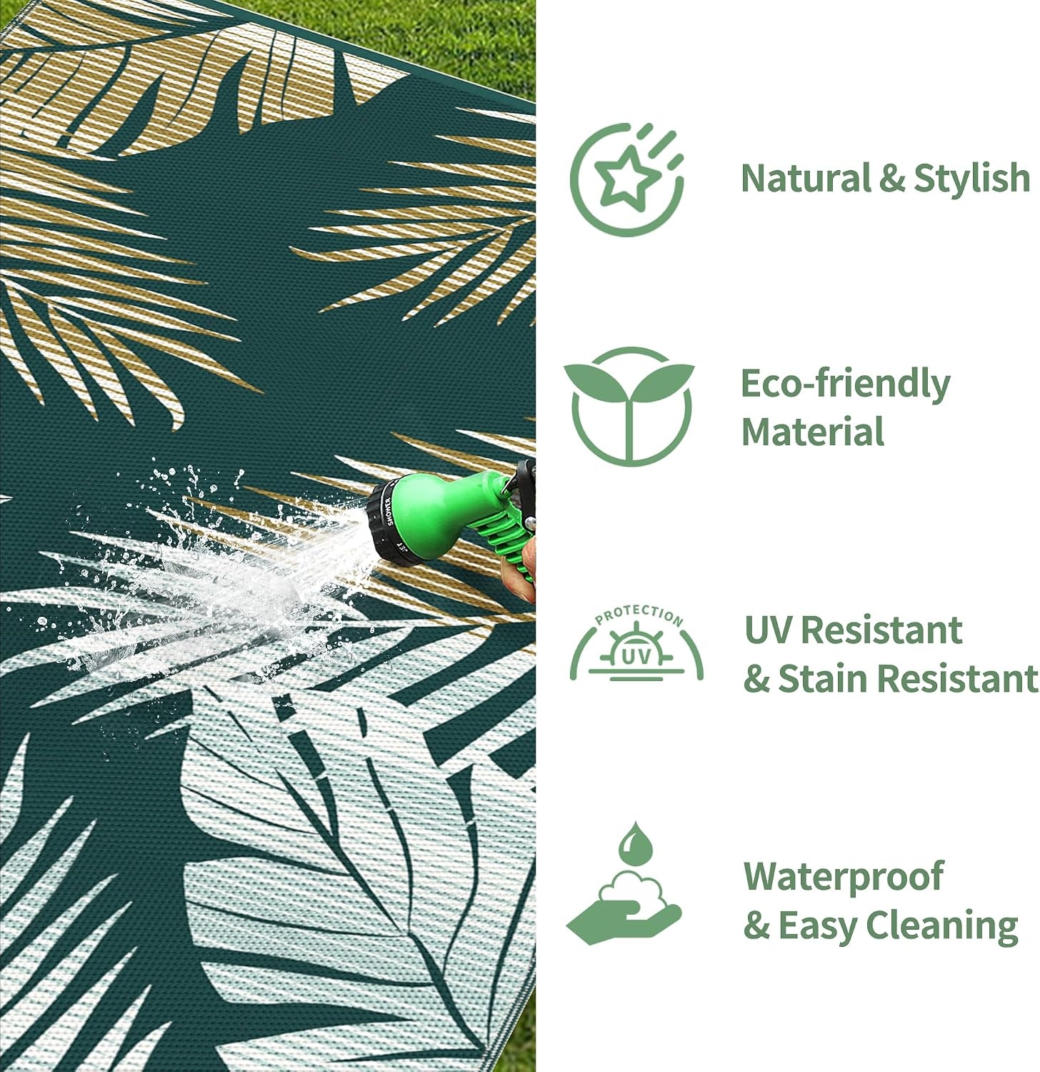 image:imageGENIMO Waterproof Outdoor Rug 5 x 8 for Patio Decor Reversible Plastic Straw Area Rugs for Camping Clearance RV Mat Large Outside Carpet for Porch Deck Picni Balcony Garden Black amp BrownYellow Green Waterproof