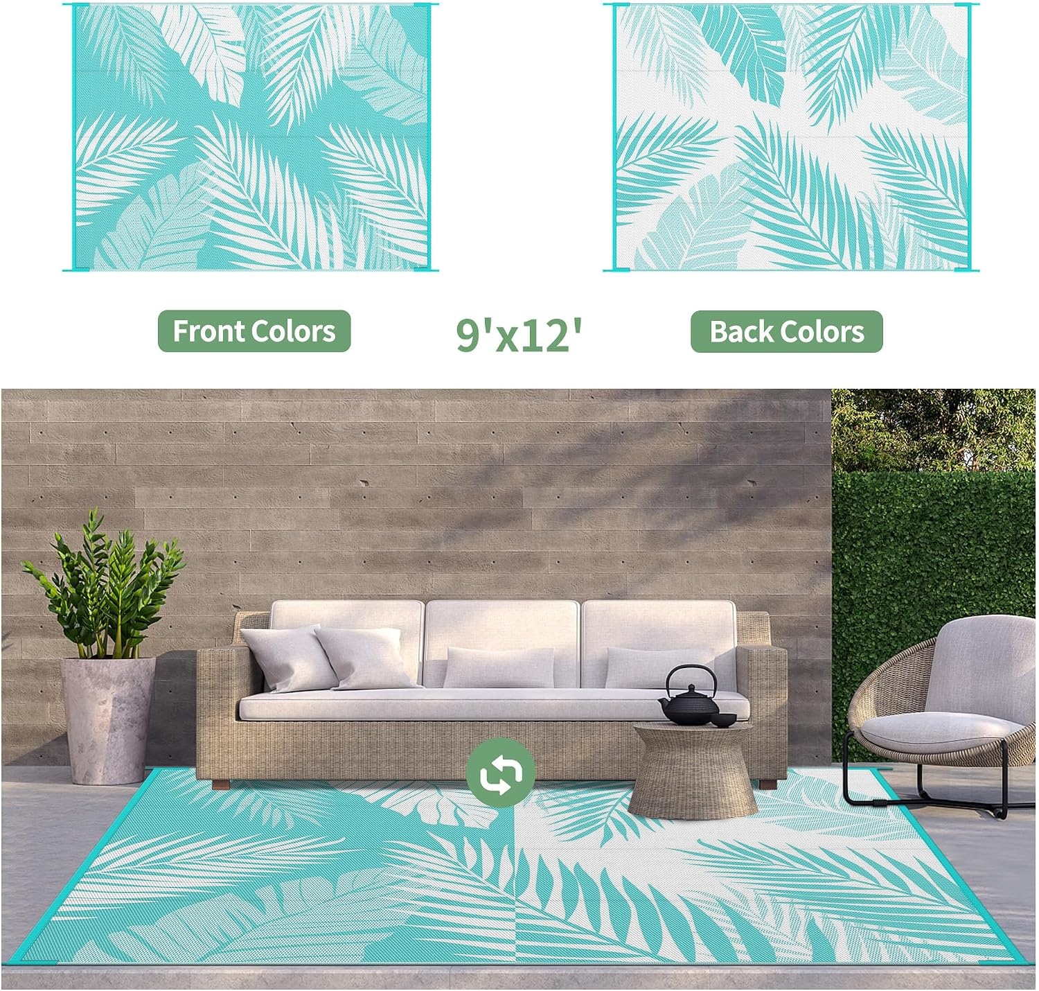 image:imageGENIMO Waterproof Outdoor Rug 5 x 8 for Patio Decor Reversible Plastic Straw Area Rugs for Camping Clearance RV Mat Large Outside Carpet for Porch Deck Picni Balcony Garden Black amp BrownAquablue White