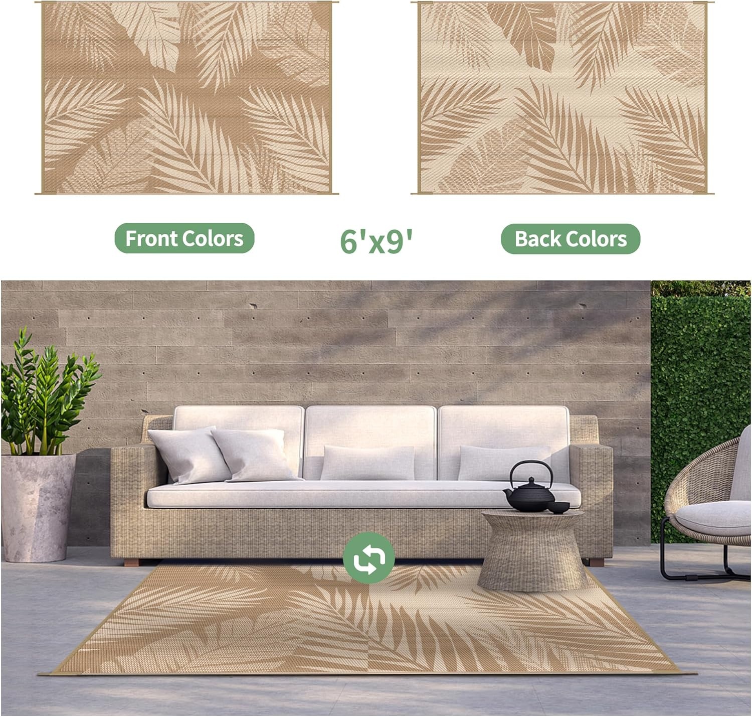 image:imageGENIMO Waterproof Outdoor Rug 5 x 8 for Patio Decor Reversible Plastic Straw Area Rugs for Camping Clearance RV Mat Large Outside Carpet for Porch Deck Picni Balcony Garden Black amp BrownBrown Beige
