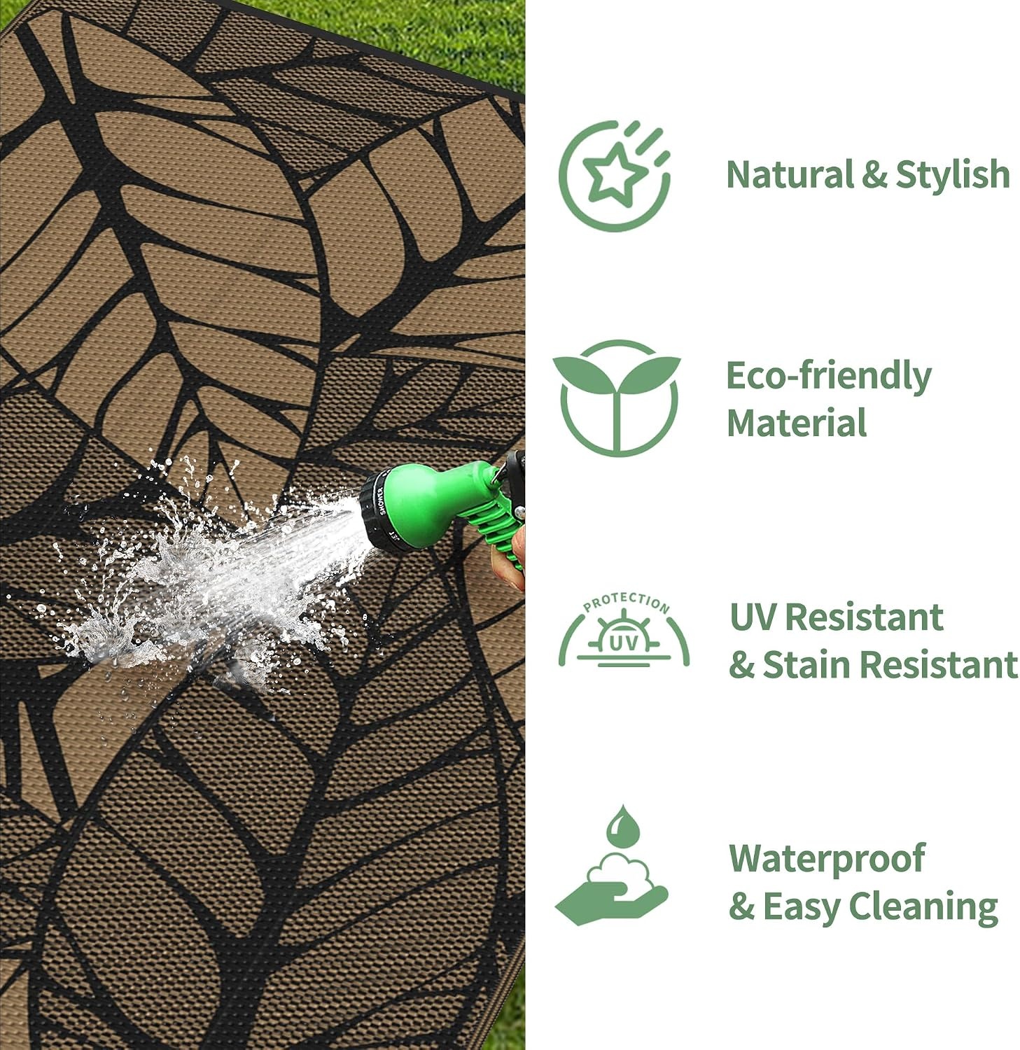 image:imageGENIMO Waterproof Outdoor Rug 5 x 8 for Patio Decor Reversible Plastic Straw Area Rugs for Camping Clearance RV Mat Large Outside Carpet for Porch Deck Picni Balcony Garden Black amp BrownLight Black Brown