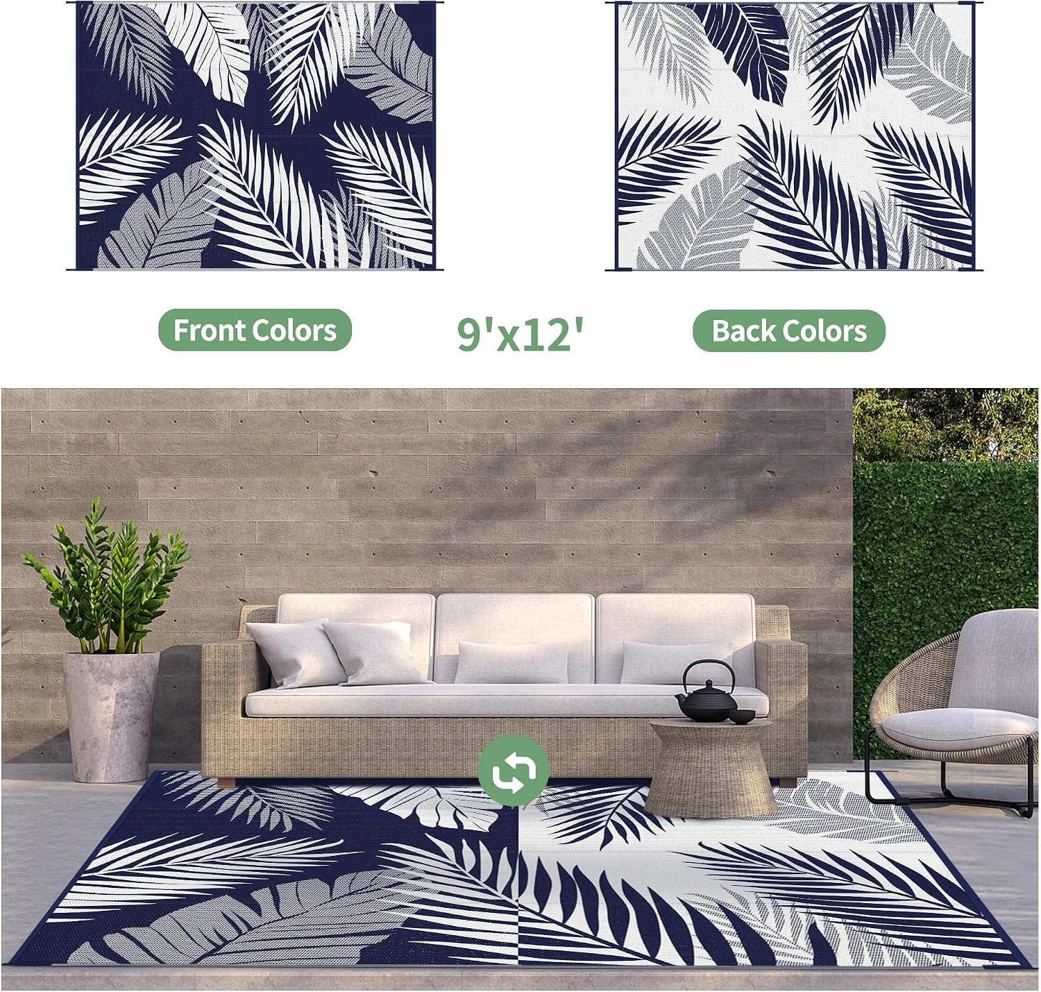 image:imageGENIMO Waterproof Outdoor Rug 5 x 8 for Patio Decor Reversible Plastic Straw Area Rugs for Camping Clearance RV Mat Large Outside Carpet for Porch Deck Picni Balcony Garden Black amp BrownNavyblue White