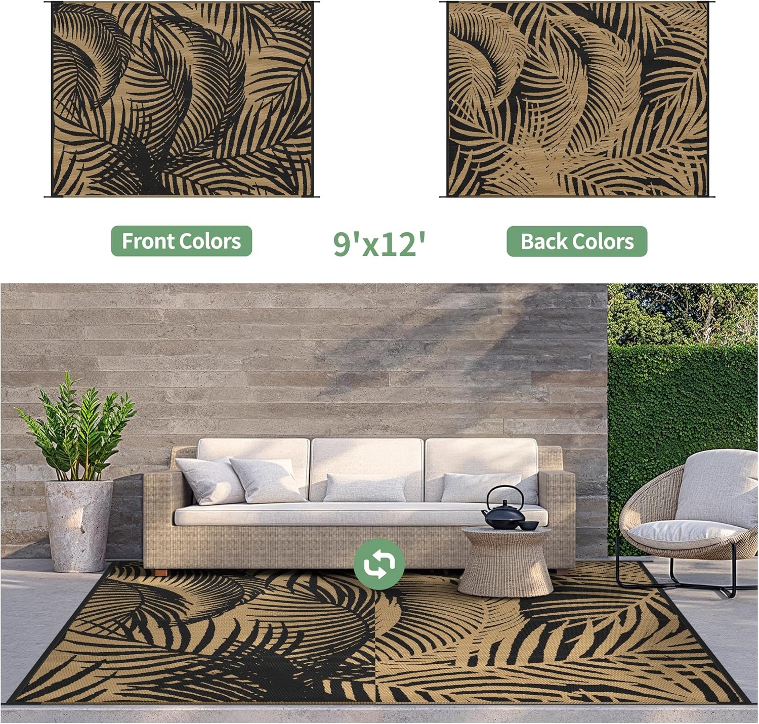 image:imageGENIMO Waterproof Outdoor Rug 5 x 8 for Patio Decor Reversible Plastic Straw Area Rugs for Camping Clearance RV Mat Large Outside Carpet for Porch Deck Picni Balcony Garden Black amp BrownPitch Black Brown