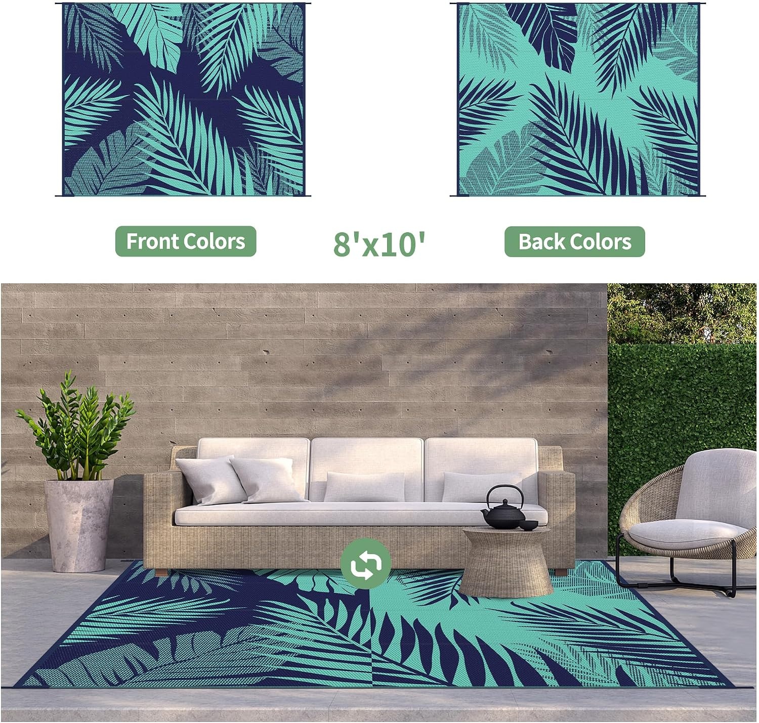 image:imageGENIMO Waterproof Outdoor Rug 5 x 8 for Patio Decor Reversible Plastic Straw Area Rugs for Camping Clearance RV Mat Large Outside Carpet for Porch Deck Picni Balcony Garden Black amp BrownNavyblue Jadegreen
