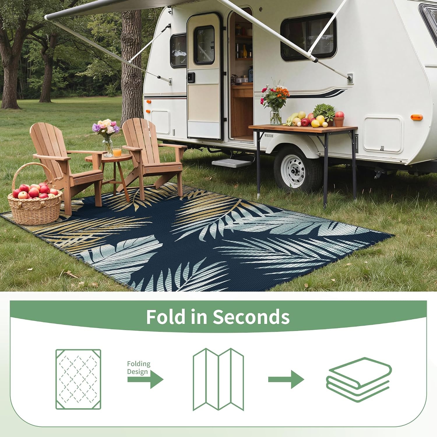 image:imageGENIMO Waterproof Outdoor Rug 5 x 8 for Patio Decor Reversible Plastic Straw Area Rugs for Camping Clearance RV Mat Large Outside Carpet for Porch Deck Picni Balcony Garden Black amp BrownYellow Blue