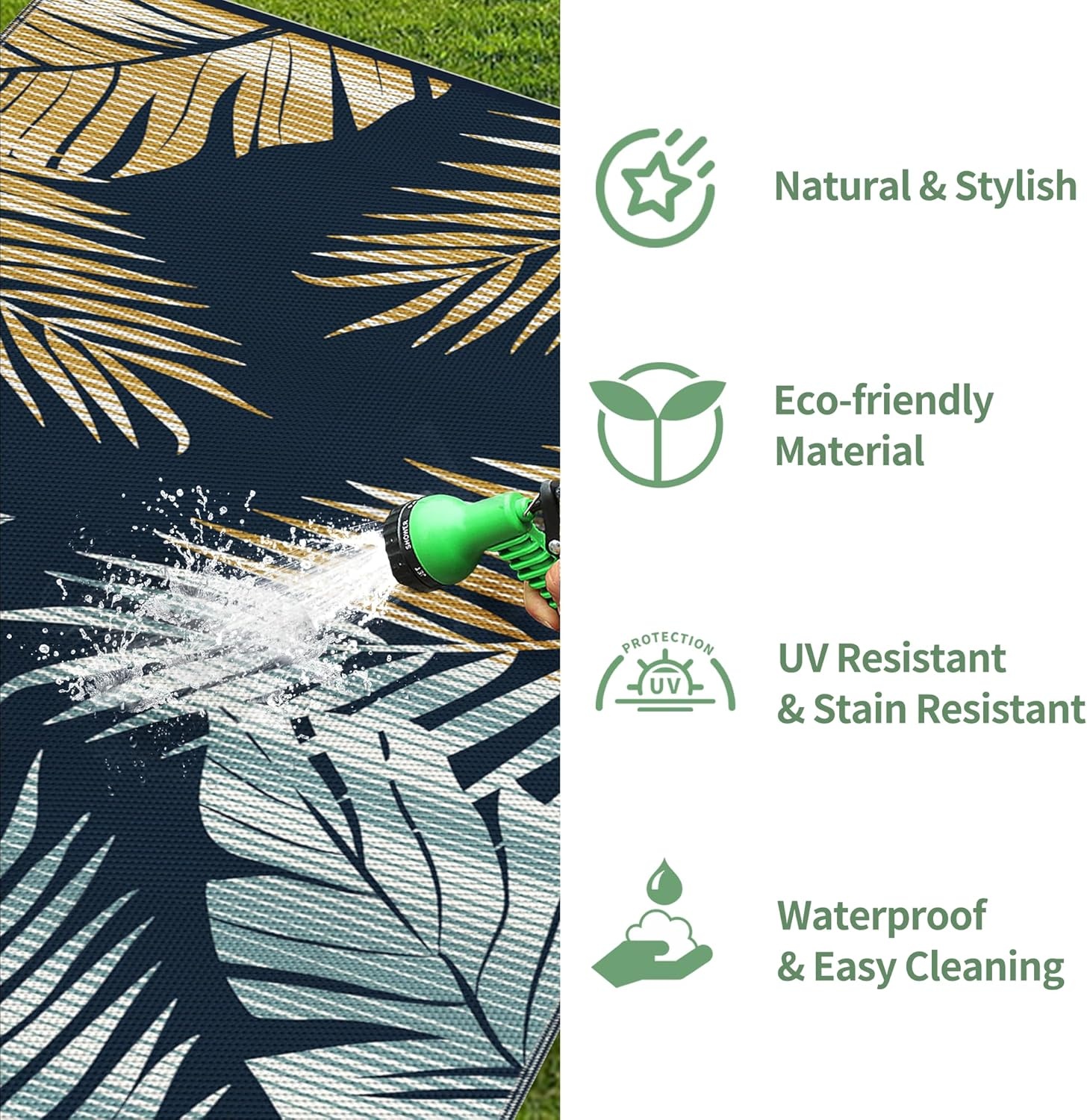 image:imageGENIMO Waterproof Outdoor Rug 5 x 8 for Patio Decor Reversible Plastic Straw Area Rugs for Camping Clearance RV Mat Large Outside Carpet for Porch Deck Picni Balcony Garden Black amp BrownYellow Blue