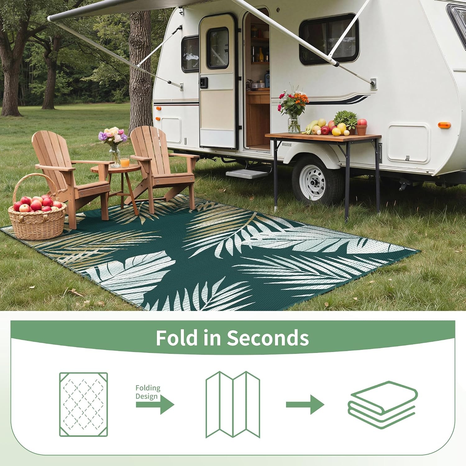 image:imageGENIMO Waterproof Outdoor Rug 5 x 8 for Patio Decor Reversible Plastic Straw Area Rugs for Camping Clearance RV Mat Large Outside Carpet for Porch Deck Picni Balcony Garden Black amp BrownYellow Green Waterproof