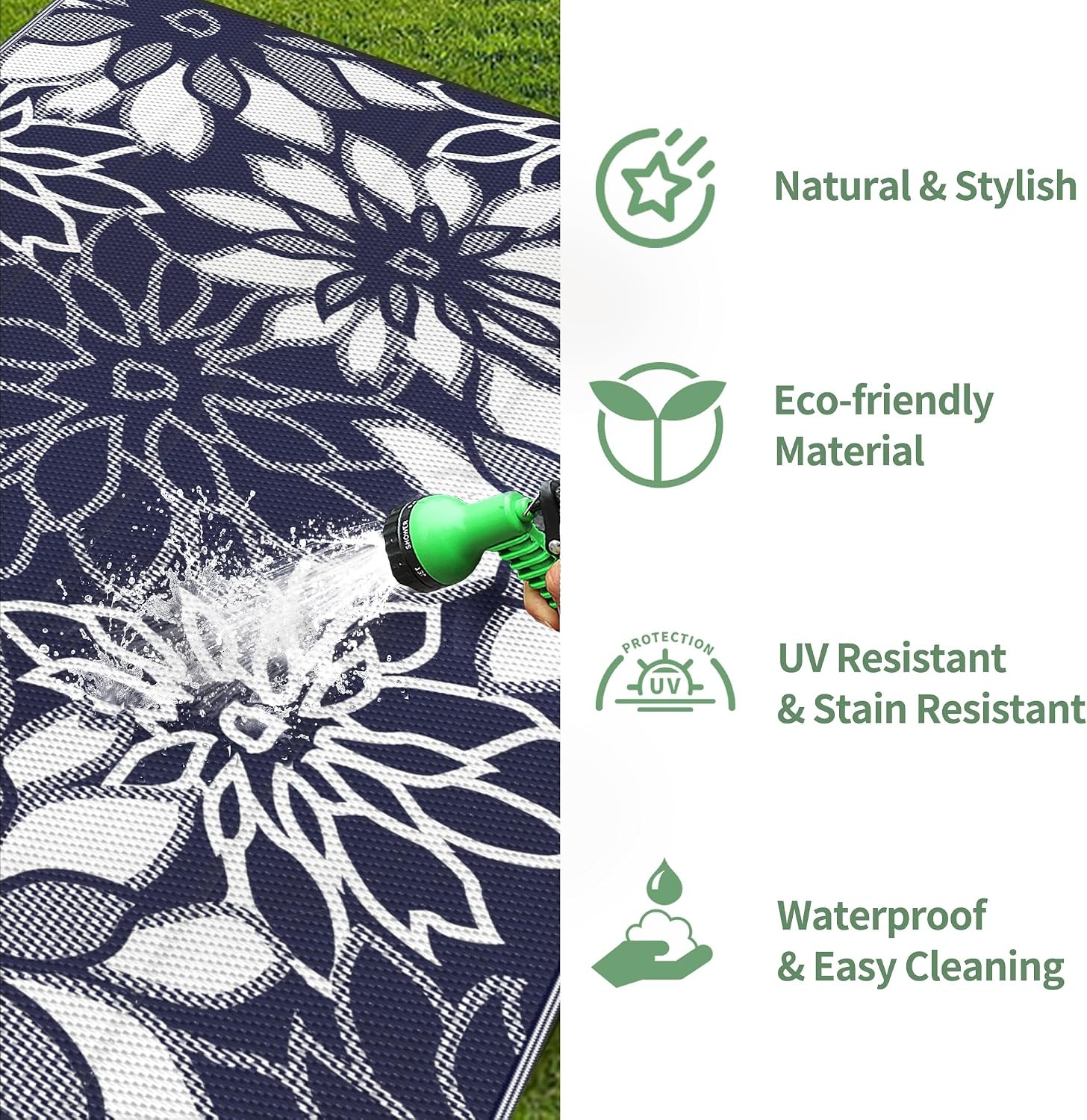 image:imageGENIMO Waterproof Outdoor Rug 5 x 8 for Patio Decor Reversible Plastic Straw Area Rugs for Camping Clearance RV Mat Large Outside Carpet for Porch Deck Picni Balcony Garden Black amp BrownNatural Blue White