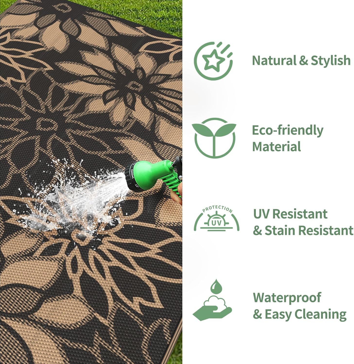image:imageGENIMO Waterproof Outdoor Rug 5 x 8 for Patio Decor Reversible Plastic Straw Area Rugs for Camping Clearance RV Mat Large Outside Carpet for Porch Deck Picni Balcony Garden Black amp BrownNatural Black Brown