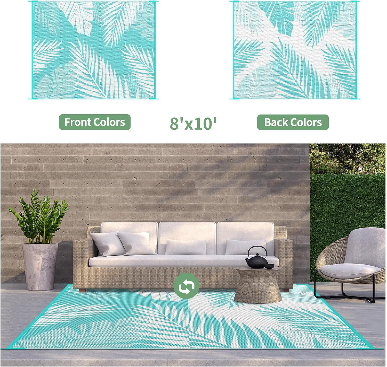 image:imageGENIMO Waterproof Outdoor Rug 5 x 8 for Patio Decor Reversible Plastic Straw Area Rugs for Camping Clearance RV Mat Large Outside Carpet for Porch Deck Picni Balcony Garden Black amp BrownAquablue White