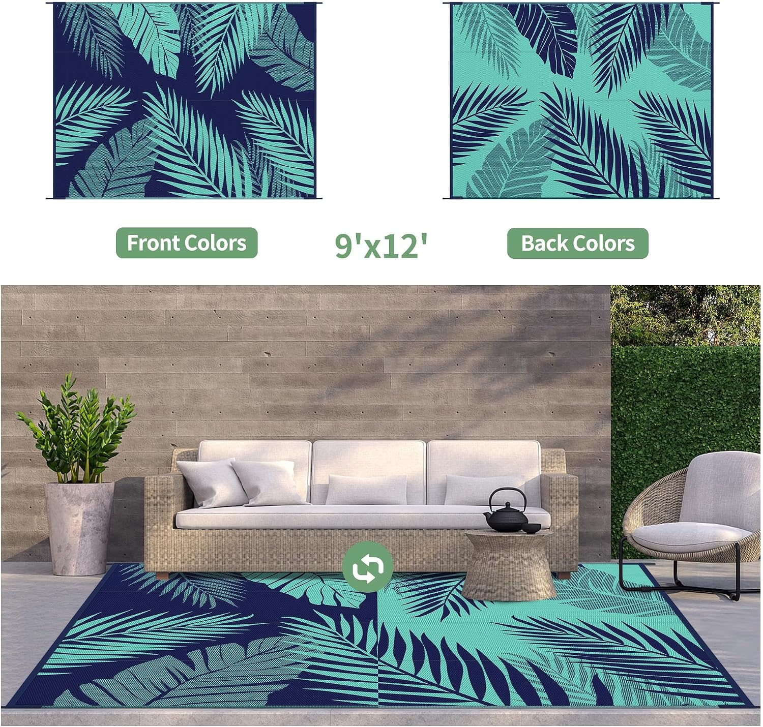 image:imageGENIMO Waterproof Outdoor Rug 5 x 8 for Patio Decor Reversible Plastic Straw Area Rugs for Camping Clearance RV Mat Large Outside Carpet for Porch Deck Picni Balcony Garden Black amp BrownNavyblue Jadegreen