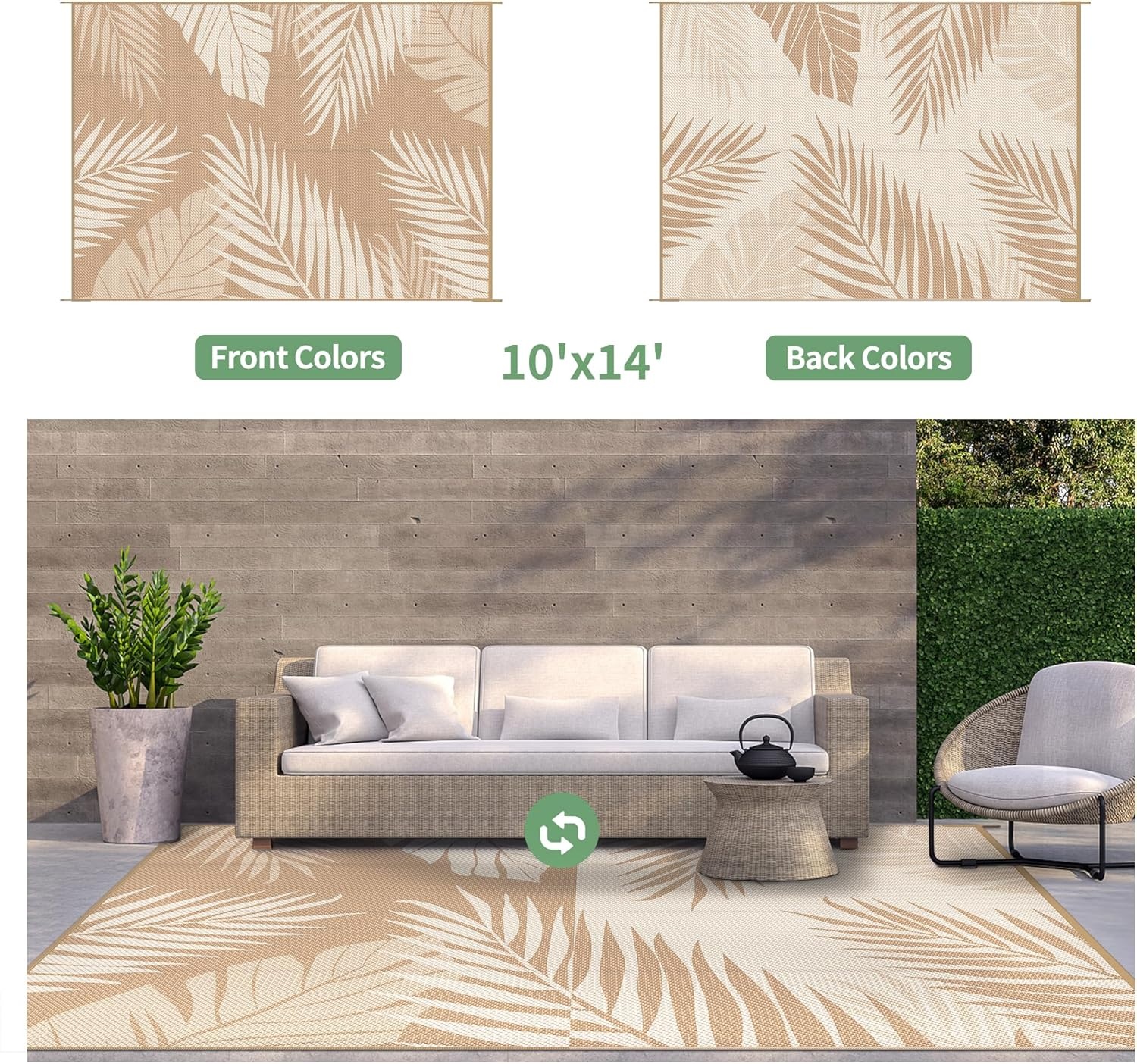 image:imageGENIMO Waterproof Outdoor Rug 5 x 8 for Patio Decor Reversible Plastic Straw Area Rugs for Camping Clearance RV Mat Large Outside Carpet for Porch Deck Picni Balcony Garden Black amp BrownBrown Beige