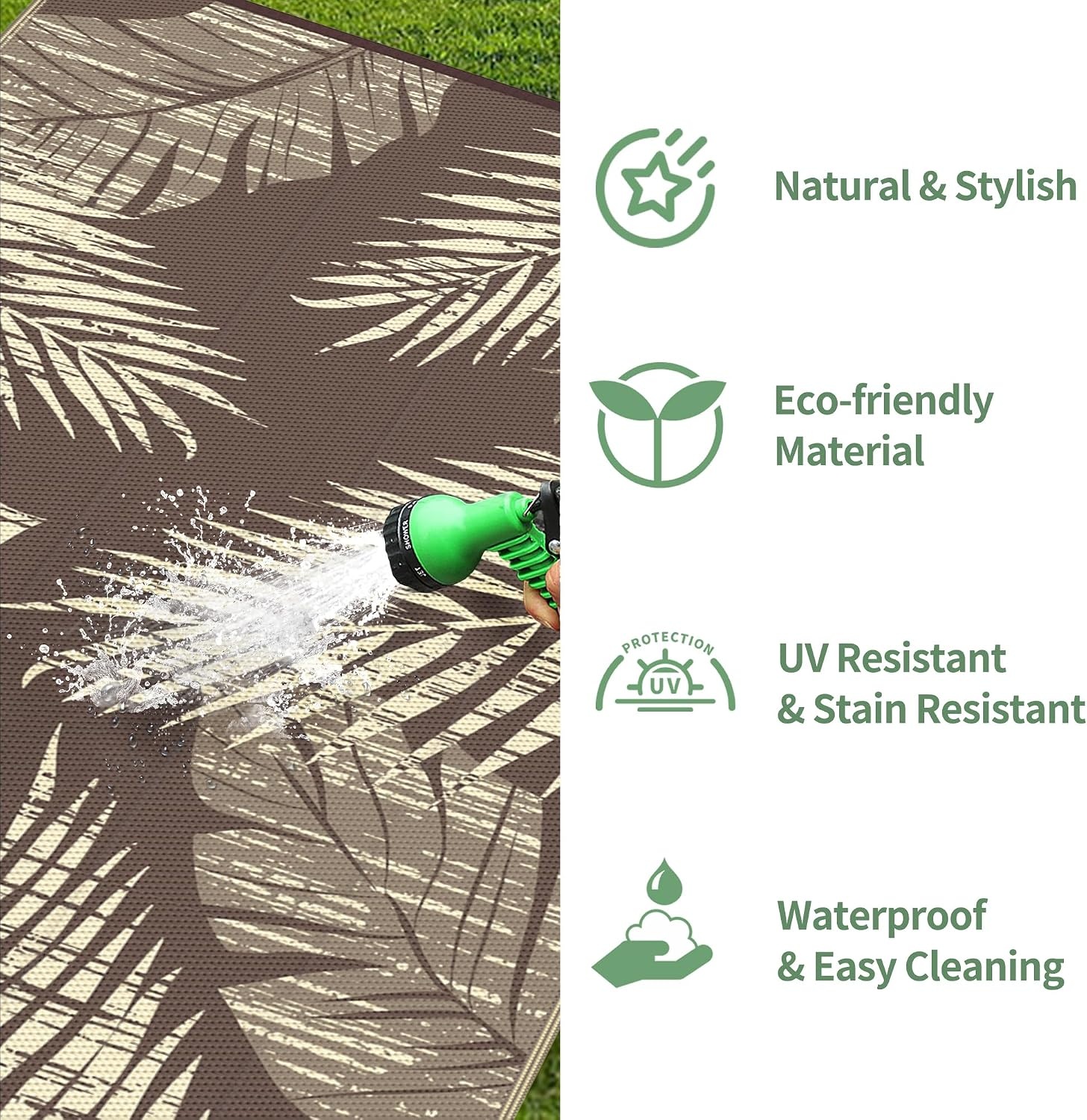 image:imageGENIMO Waterproof Outdoor Rug 5 x 8 for Patio Decor Reversible Plastic Straw Area Rugs for Camping Clearance RV Mat Large Outside Carpet for Porch Deck Picni Balcony Garden Black amp BrownMottled Coffee Beige