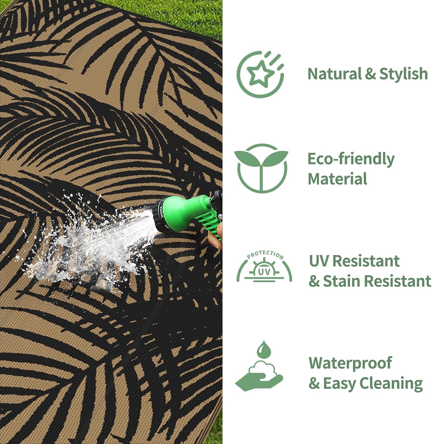 image:imageGENIMO Waterproof Outdoor Rug 5 x 8 for Patio Decor Reversible Plastic Straw Area Rugs for Camping Clearance RV Mat Large Outside Carpet for Porch Deck Picni Balcony Garden Black amp BrownPitch Black Brown