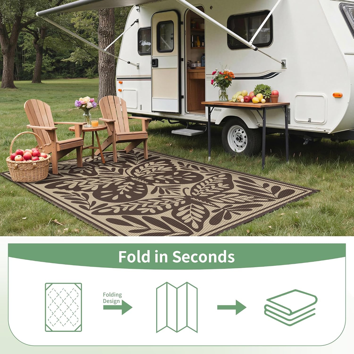 image:imageGENIMO Waterproof Outdoor Rug 5 x 8 for Patio Decor Reversible Plastic Straw Area Rugs for Camping Clearance RV Mat Large Outside Carpet for Porch Deck Picni Balcony Garden Black amp BrownKhaki Coffee Beige