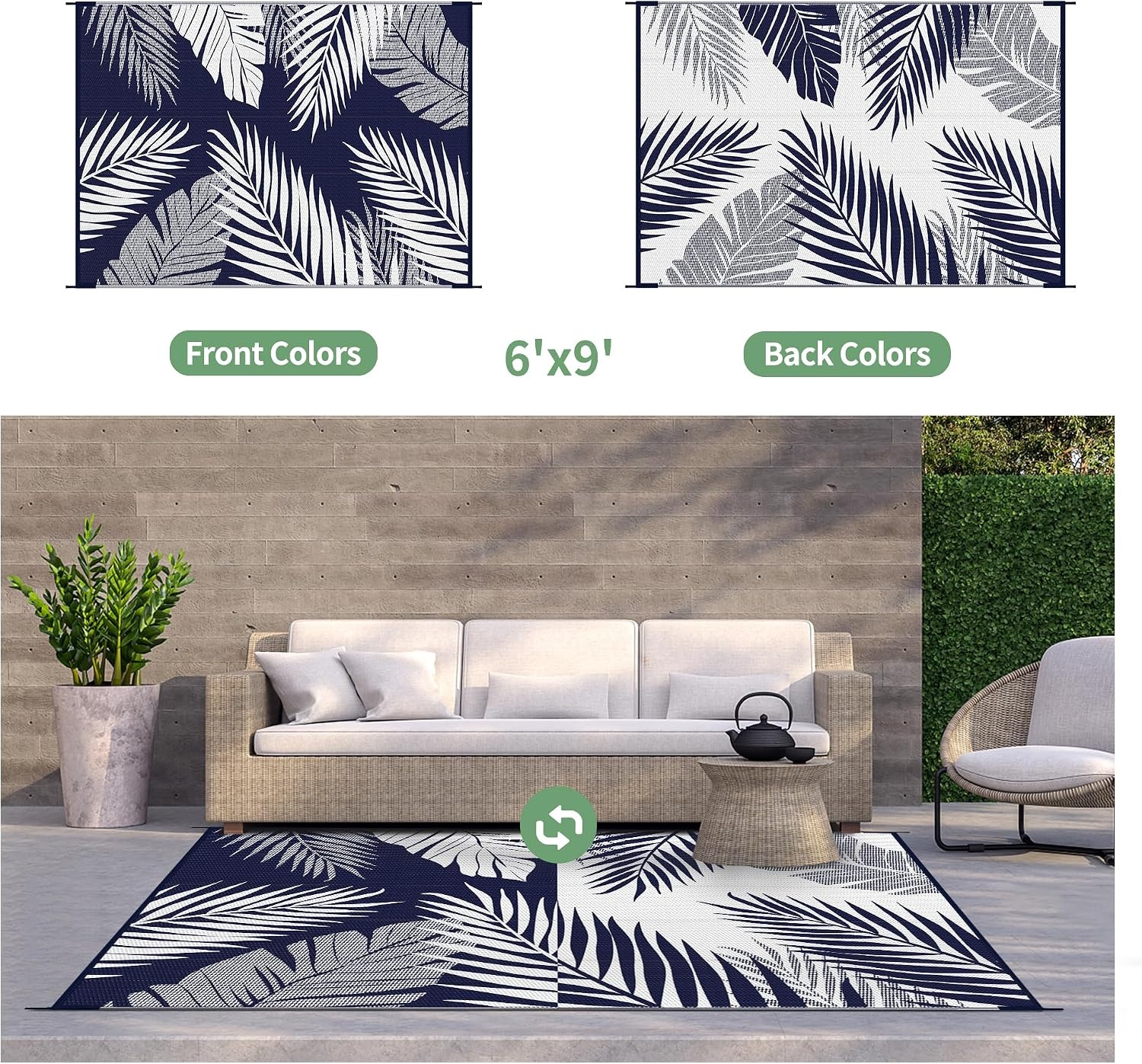 image:imageGENIMO Waterproof Outdoor Rug 5 x 8 for Patio Decor Reversible Plastic Straw Area Rugs for Camping Clearance RV Mat Large Outside Carpet for Porch Deck Picni Balcony Garden Black amp BrownNavyblue White
