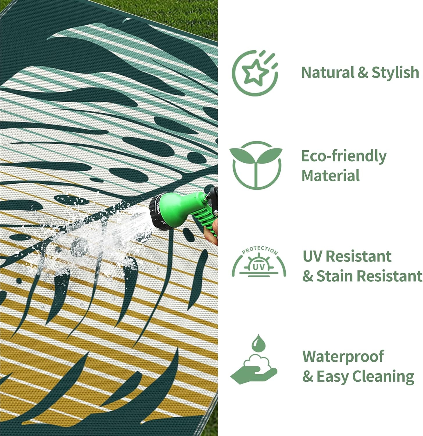 image:imageGENIMO Waterproof Outdoor Rug 5 x 8 for Patio Decor Reversible Plastic Straw Area Rugs for Camping Clearance RV Mat Large Outside Carpet for Porch Deck Picni Balcony Garden Black amp BrownYellow Green