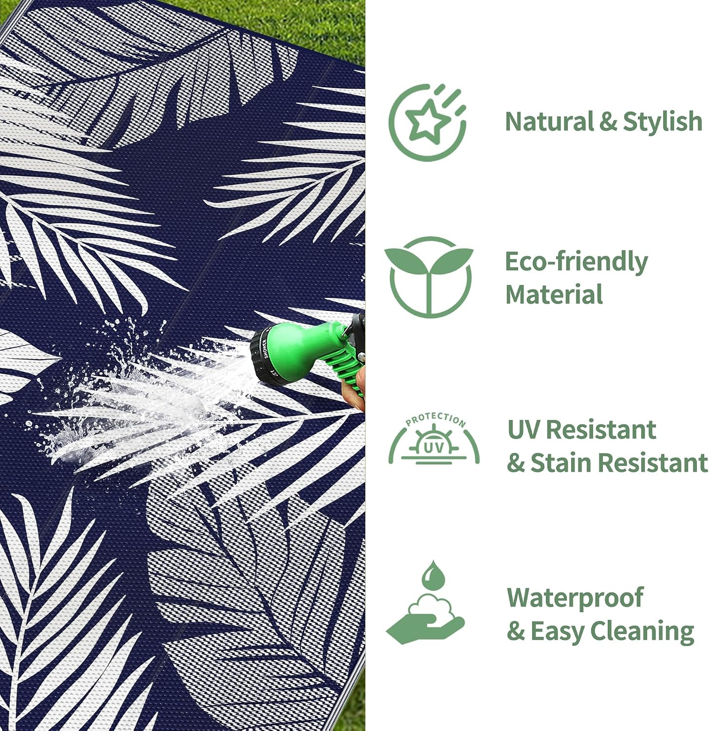 image:imageGENIMO Waterproof Outdoor Rug 5 x 8 for Patio Decor Reversible Plastic Straw Area Rugs for Camping Clearance RV Mat Large Outside Carpet for Porch Deck Picni Balcony Garden Black amp BrownNavyblue White
