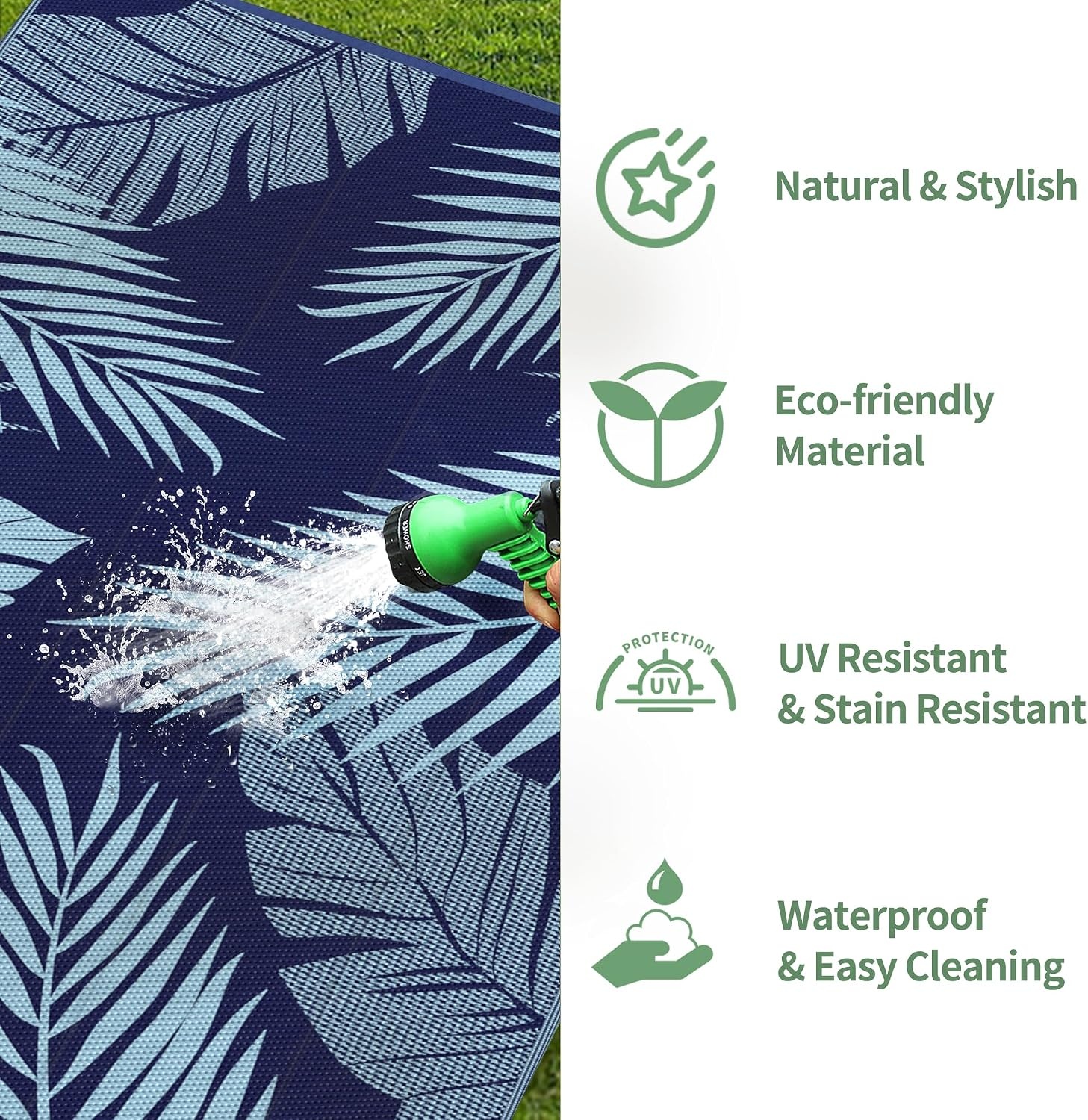 image:imageGENIMO Waterproof Outdoor Rug 5 x 8 for Patio Decor Reversible Plastic Straw Area Rugs for Camping Clearance RV Mat Large Outside Carpet for Porch Deck Picni Balcony Garden Black amp BrownNavyblue Pale Blue