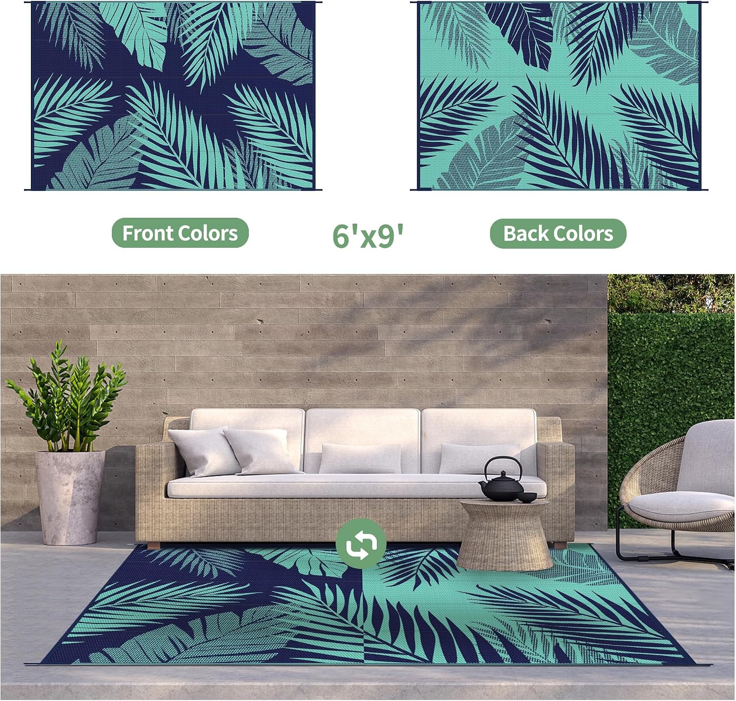 image:imageGENIMO Waterproof Outdoor Rug 5 x 8 for Patio Decor Reversible Plastic Straw Area Rugs for Camping Clearance RV Mat Large Outside Carpet for Porch Deck Picni Balcony Garden Black amp BrownNavyblue Jadegreen