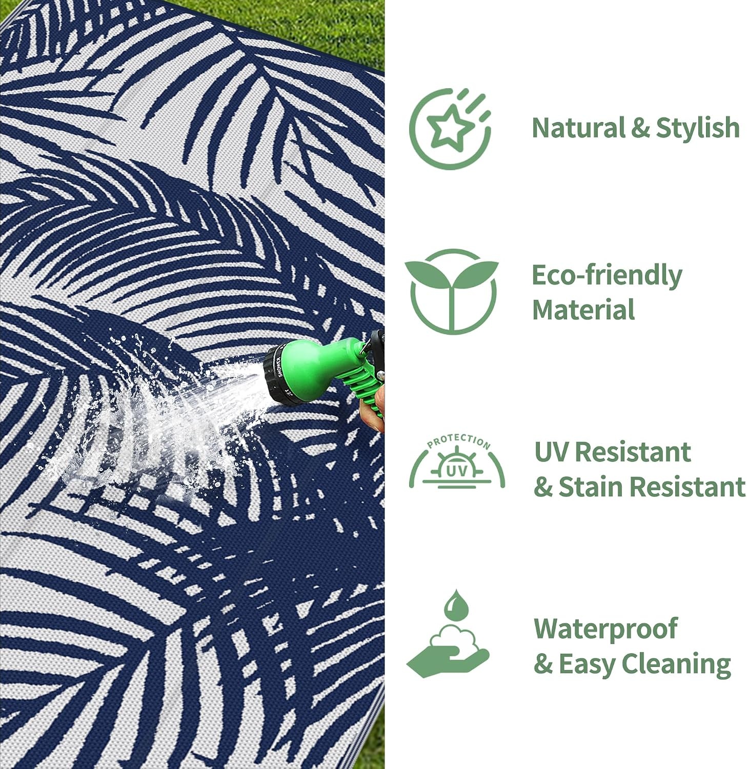 image:imageGENIMO Waterproof Outdoor Rug 5 x 8 for Patio Decor Reversible Plastic Straw Area Rugs for Camping Clearance RV Mat Large Outside Carpet for Porch Deck Picni Balcony Garden Black amp BrownPowder Blue White