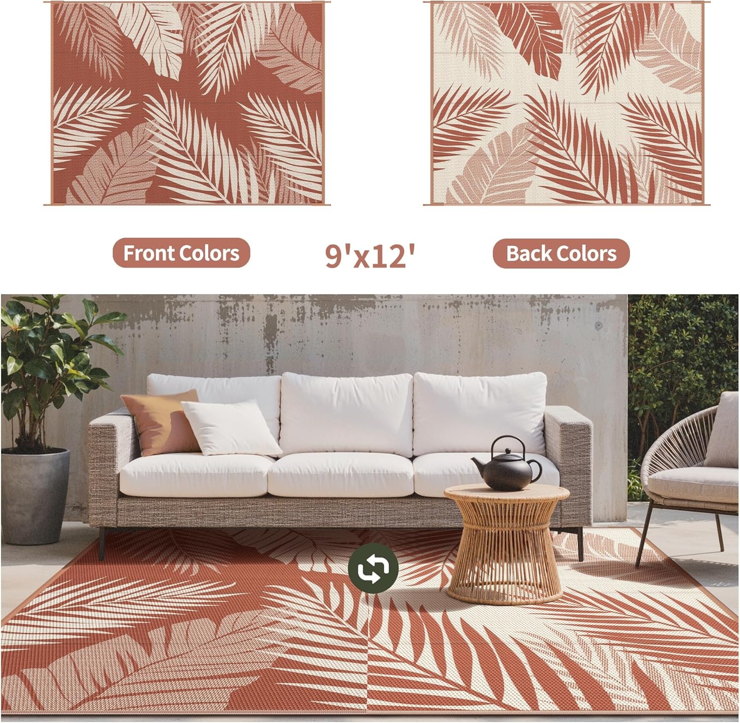 image:imageGENIMO Waterproof Outdoor Rug 5 x 8 for Patio Decor Reversible Plastic Straw Area Rugs for Camping Clearance RV Mat Large Outside Carpet for Porch Deck Picni Balcony Garden Black amp BrownBrick Red