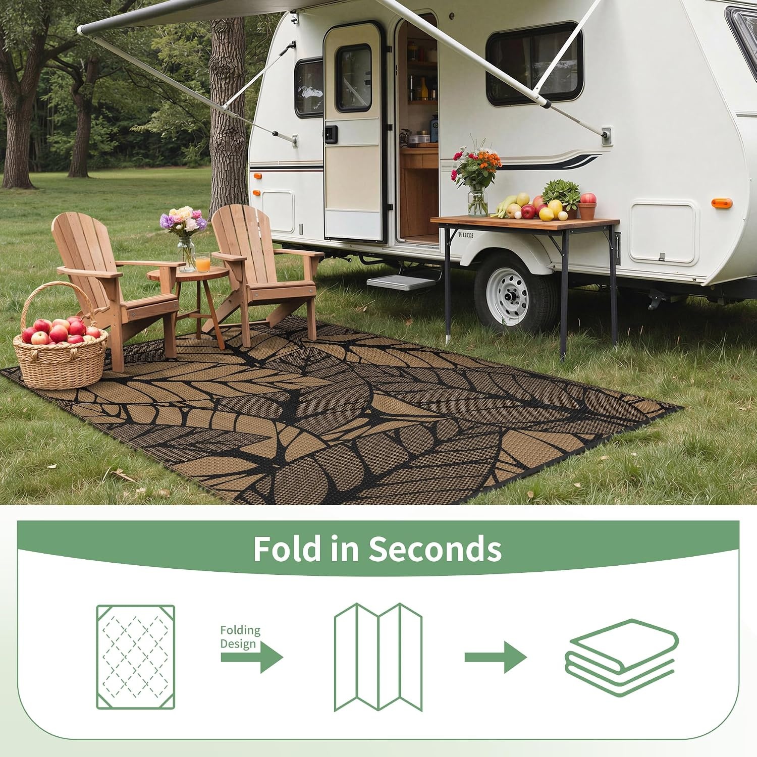 image:imageGENIMO Waterproof Outdoor Rug 5 x 8 for Patio Decor Reversible Plastic Straw Area Rugs for Camping Clearance RV Mat Large Outside Carpet for Porch Deck Picni Balcony Garden Black amp BrownLight Black Brown