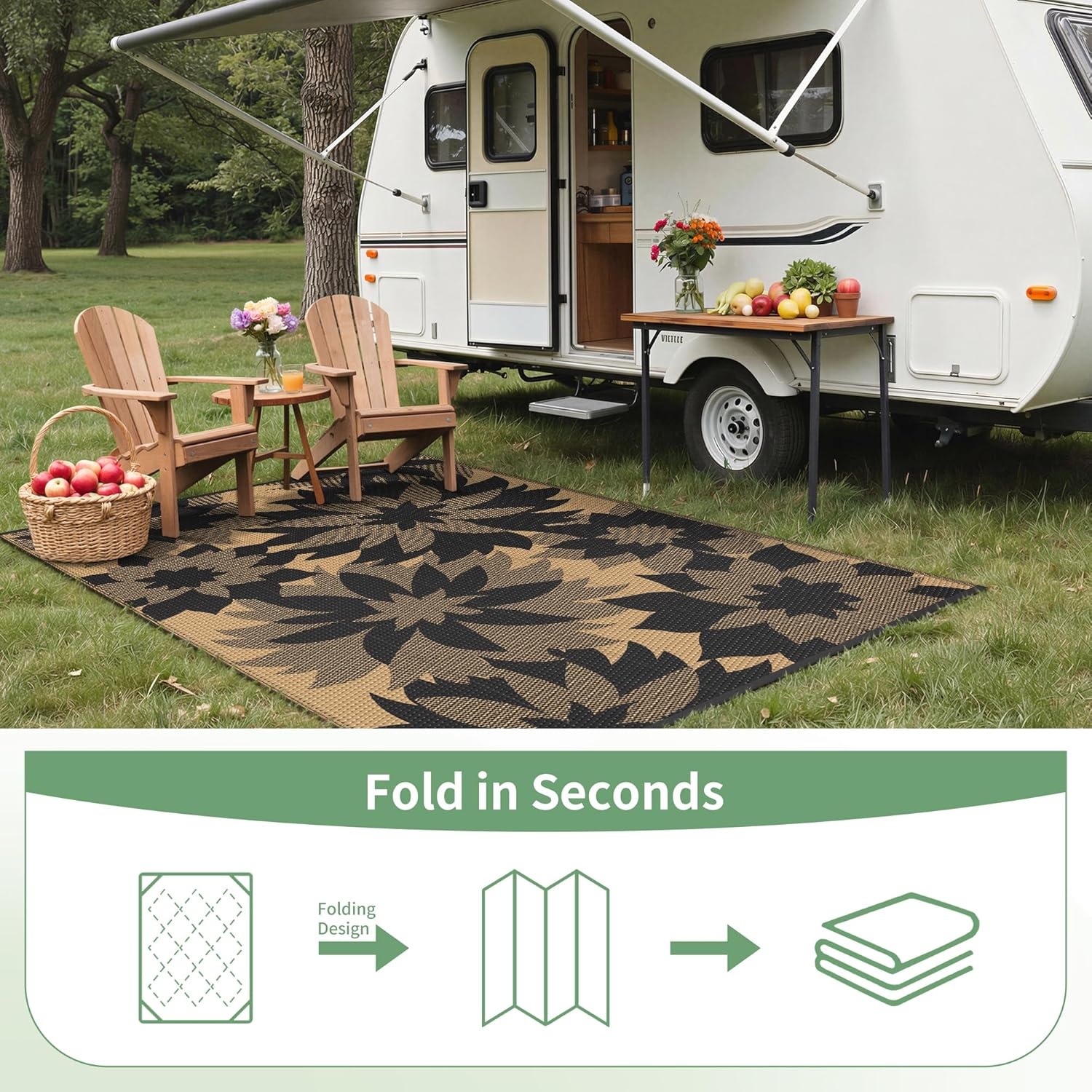 image:imageGENIMO Waterproof Outdoor Rug 5 x 8 for Patio Decor Reversible Plastic Straw Area Rugs for Camping Clearance RV Mat Large Outside Carpet for Porch Deck Picni Balcony Garden Black amp BrownCharcoal Black Brown