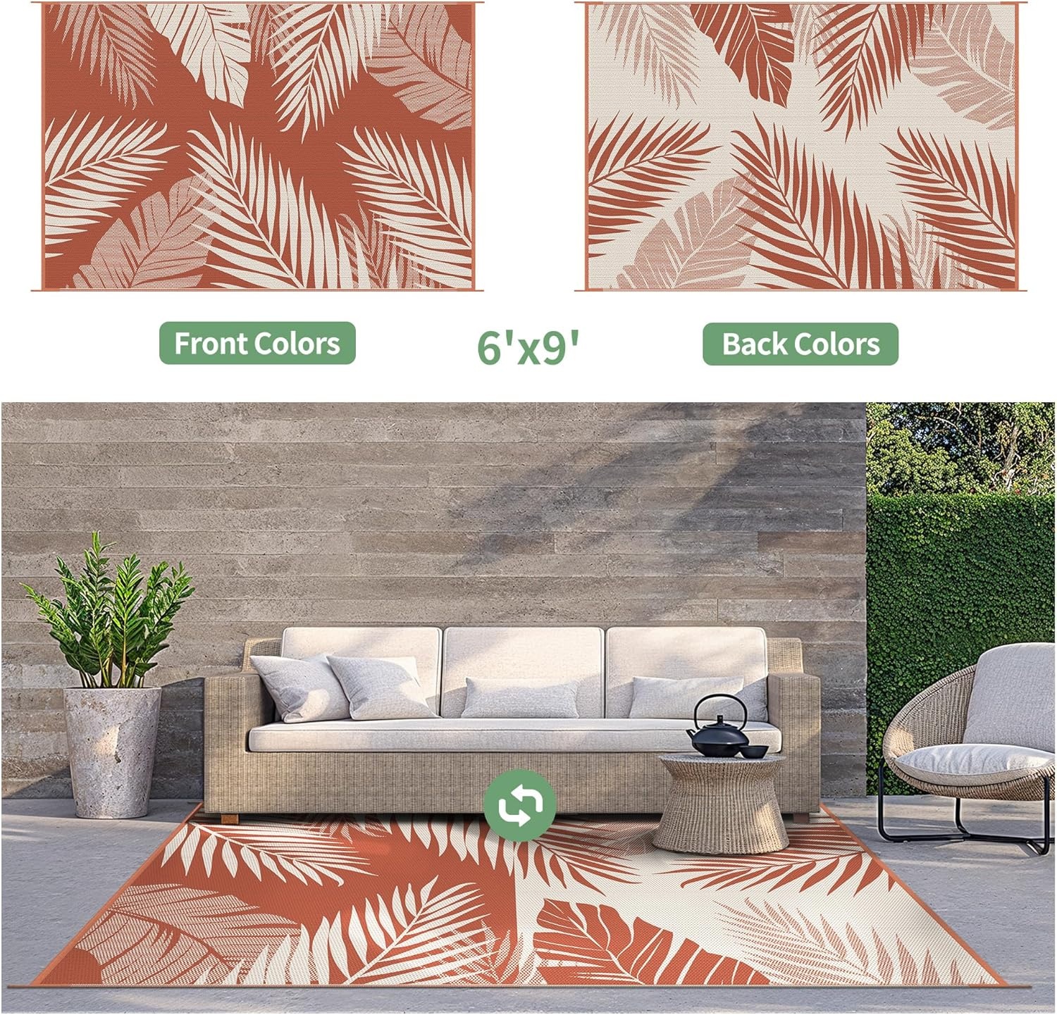 image:imageGENIMO Waterproof Outdoor Rug 5 x 8 for Patio Decor Reversible Plastic Straw Area Rugs for Camping Clearance RV Mat Large Outside Carpet for Porch Deck Picni Balcony Garden Black amp BrownBrick Red