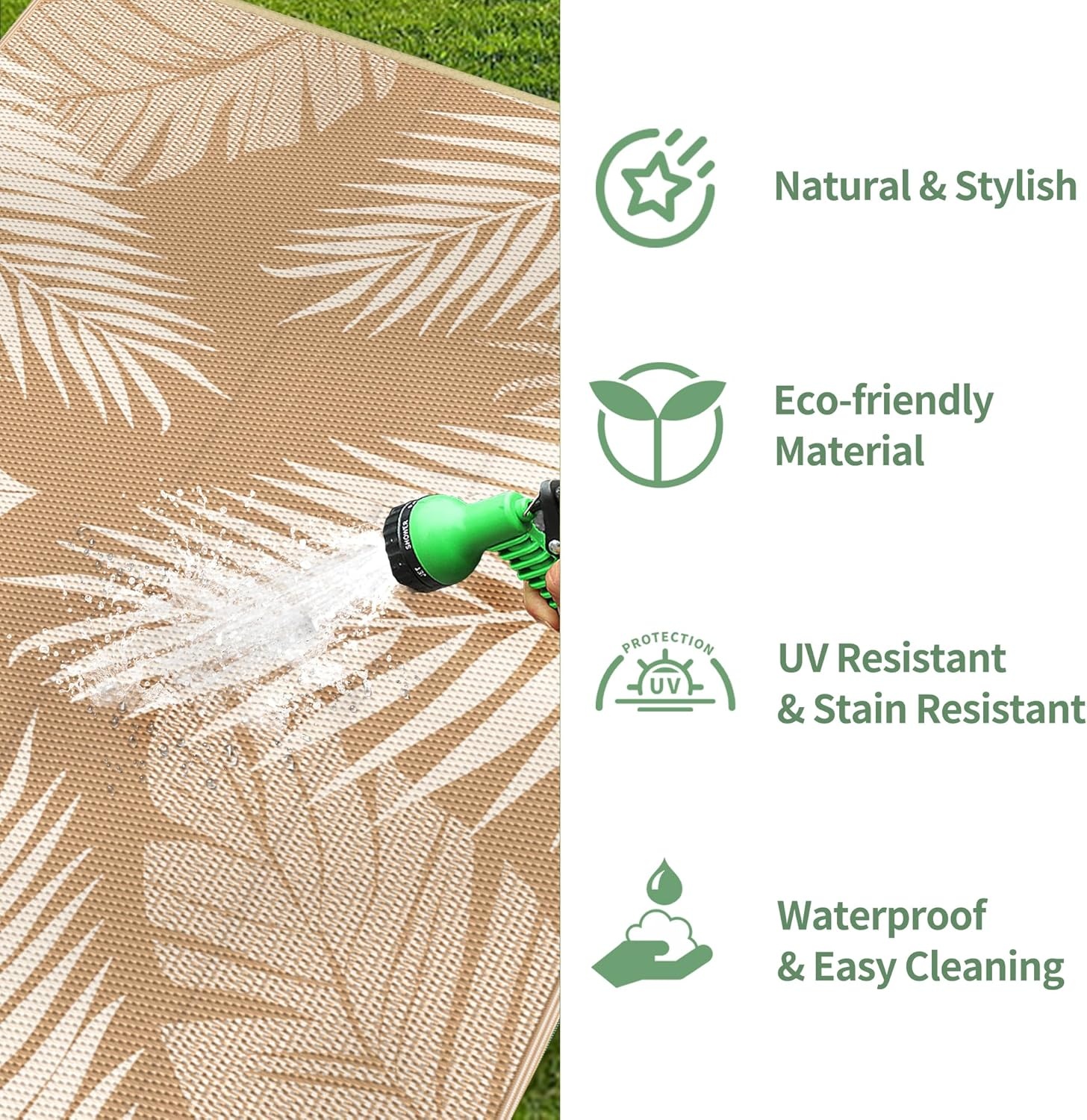 image:imageGENIMO Waterproof Outdoor Rug 5 x 8 for Patio Decor Reversible Plastic Straw Area Rugs for Camping Clearance RV Mat Large Outside Carpet for Porch Deck Picni Balcony Garden Black amp BrownBrown Beige