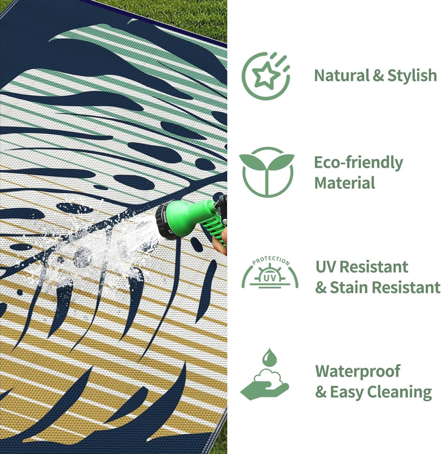 image:imageGENIMO Waterproof Outdoor Rug 5 x 8 for Patio Decor Reversible Plastic Straw Area Rugs for Camping Clearance RV Mat Large Outside Carpet for Porch Deck Picni Balcony Garden Black amp BrownYellow Blue Blend