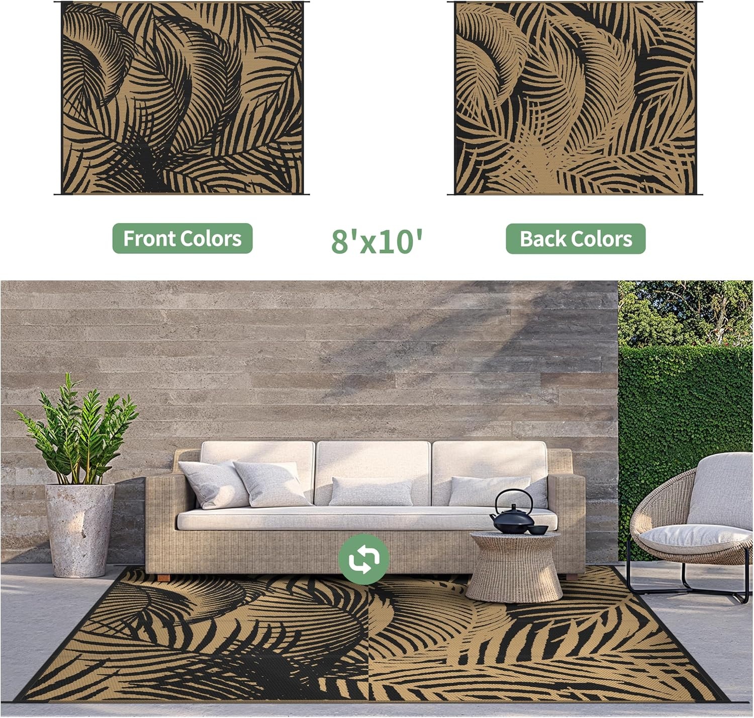 image:imageGENIMO Waterproof Outdoor Rug 5 x 8 for Patio Decor Reversible Plastic Straw Area Rugs for Camping Clearance RV Mat Large Outside Carpet for Porch Deck Picni Balcony Garden Black amp BrownPitch Black Brown