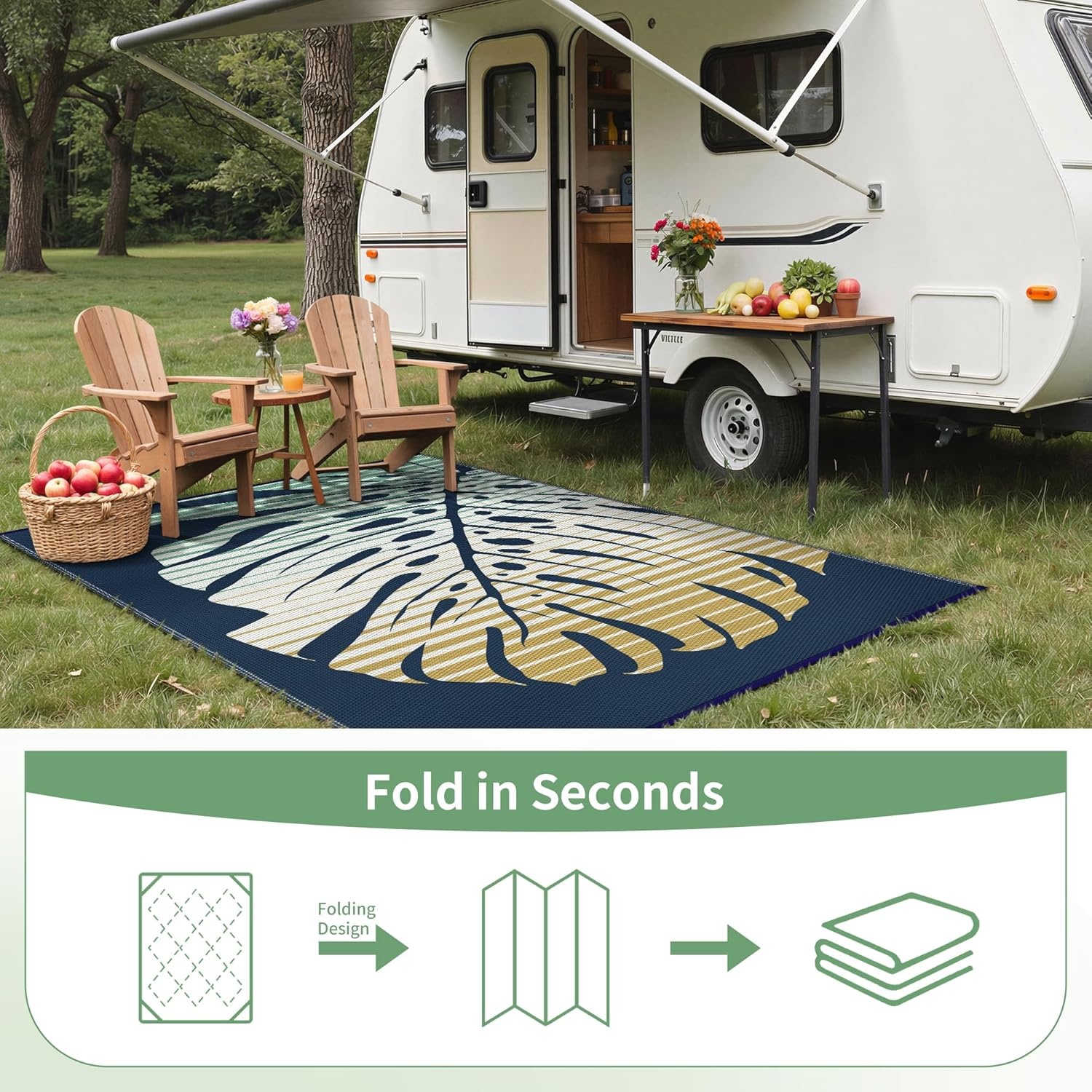 image:imageGENIMO Waterproof Outdoor Rug 5 x 8 for Patio Decor Reversible Plastic Straw Area Rugs for Camping Clearance RV Mat Large Outside Carpet for Porch Deck Picni Balcony Garden Black amp BrownYellow Blue Blend
