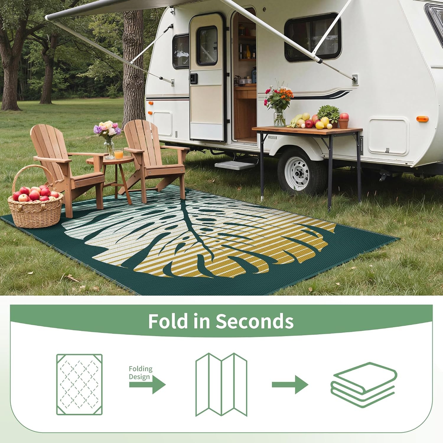 image:imageGENIMO Waterproof Outdoor Rug 5 x 8 for Patio Decor Reversible Plastic Straw Area Rugs for Camping Clearance RV Mat Large Outside Carpet for Porch Deck Picni Balcony Garden Black amp BrownYellow Green