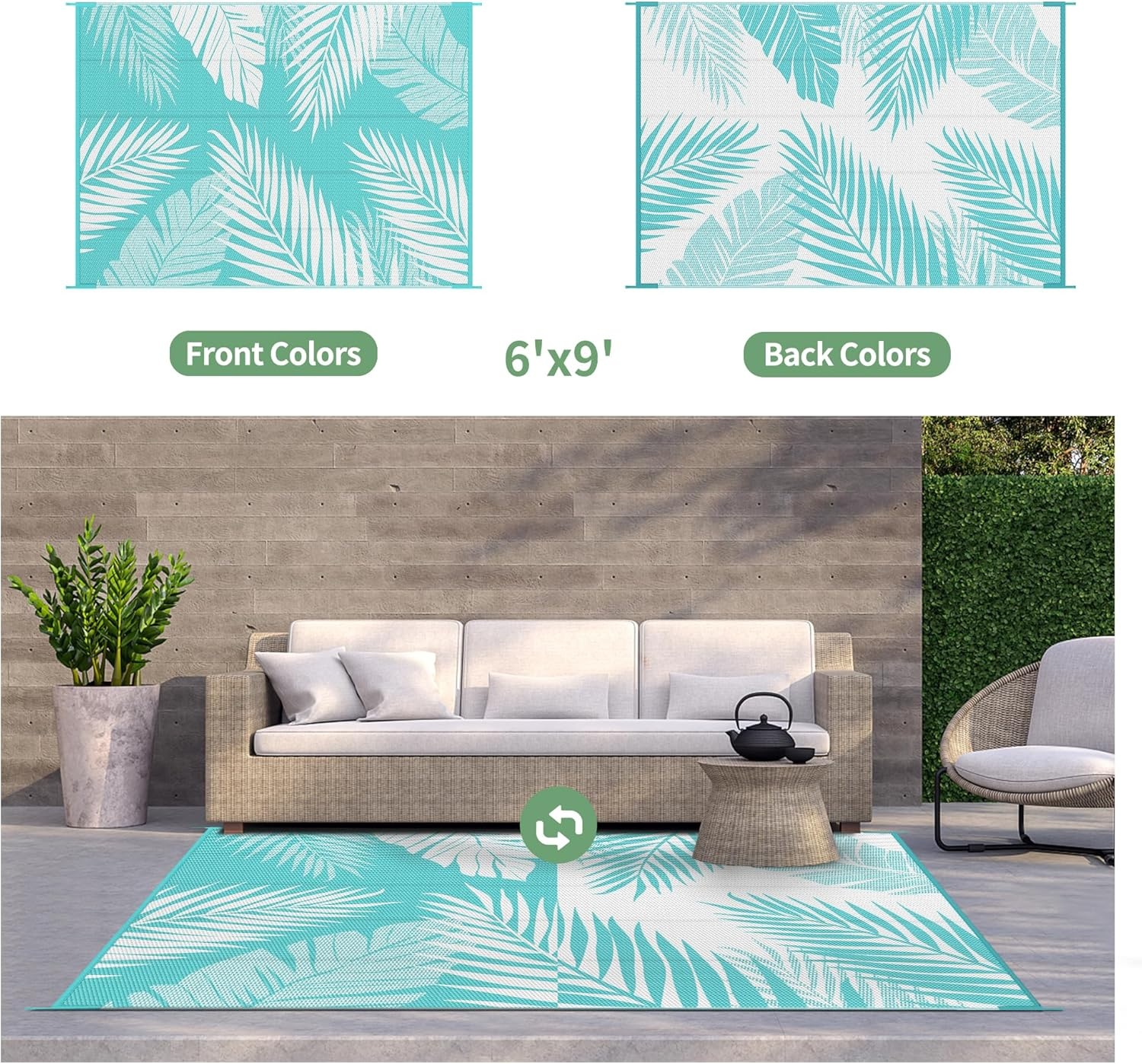 image:imageGENIMO Waterproof Outdoor Rug 5 x 8 for Patio Decor Reversible Plastic Straw Area Rugs for Camping Clearance RV Mat Large Outside Carpet for Porch Deck Picni Balcony Garden Black amp BrownAquablue White
