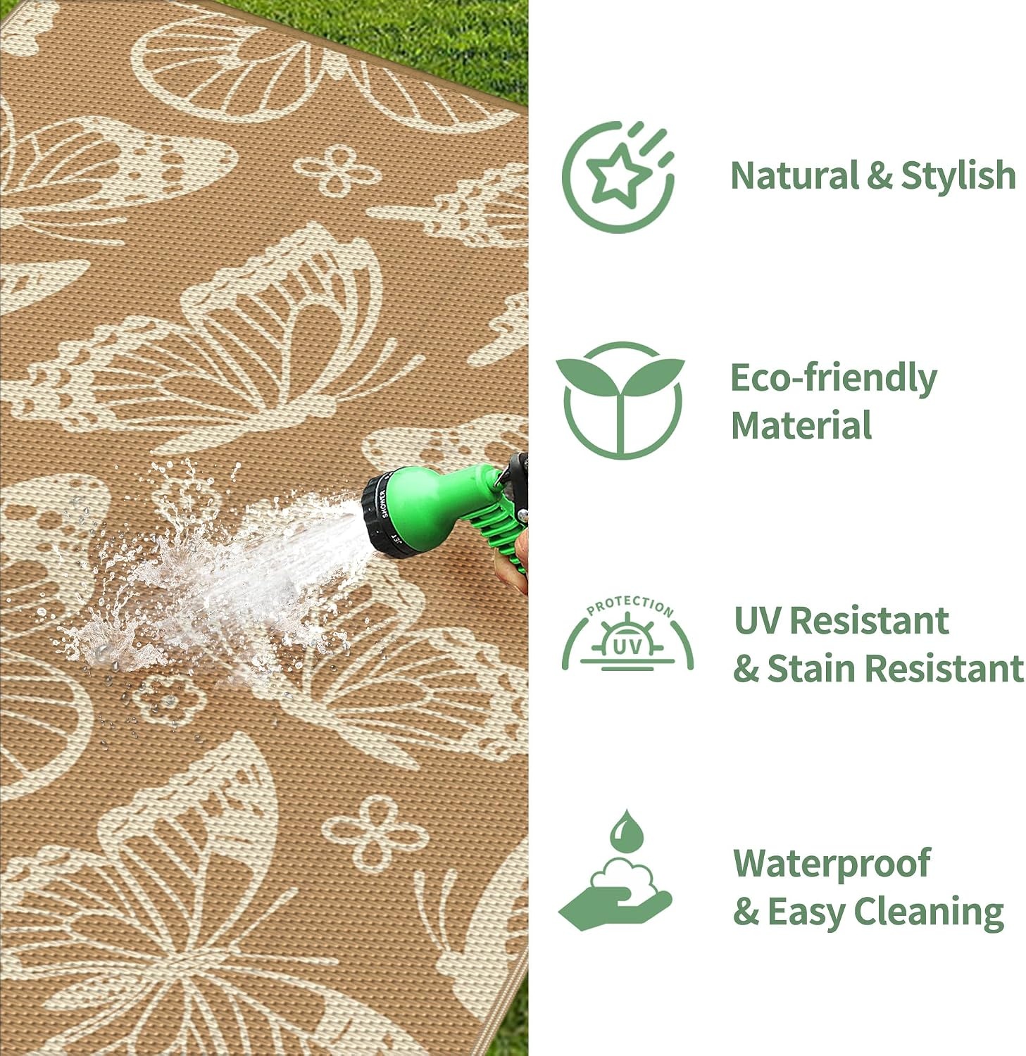 image:imageGENIMO Waterproof Outdoor Rug 5 x 8 for Patio Decor Reversible Plastic Straw Area Rugs for Camping Clearance RV Mat Large Outside Carpet for Porch Deck Picni Balcony Garden Black amp BrownLight Brown Beige