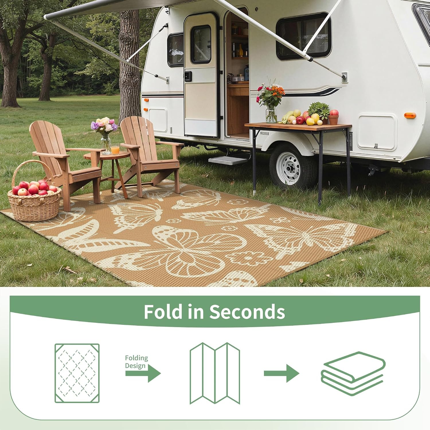 image:imageGENIMO Waterproof Outdoor Rug 5 x 8 for Patio Decor Reversible Plastic Straw Area Rugs for Camping Clearance RV Mat Large Outside Carpet for Porch Deck Picni Balcony Garden Black amp BrownLight Brown Beige