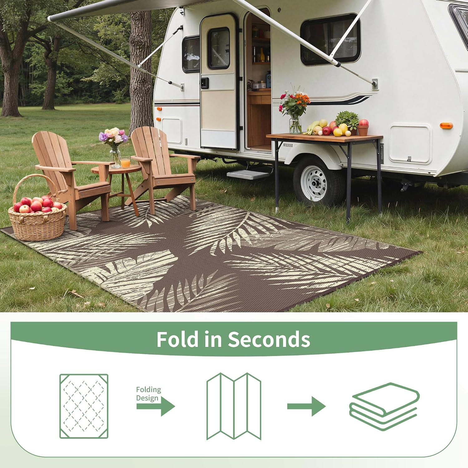 image:imageGENIMO Waterproof Outdoor Rug 5 x 8 for Patio Decor Reversible Plastic Straw Area Rugs for Camping Clearance RV Mat Large Outside Carpet for Porch Deck Picni Balcony Garden Black amp BrownMottled Coffee Beige