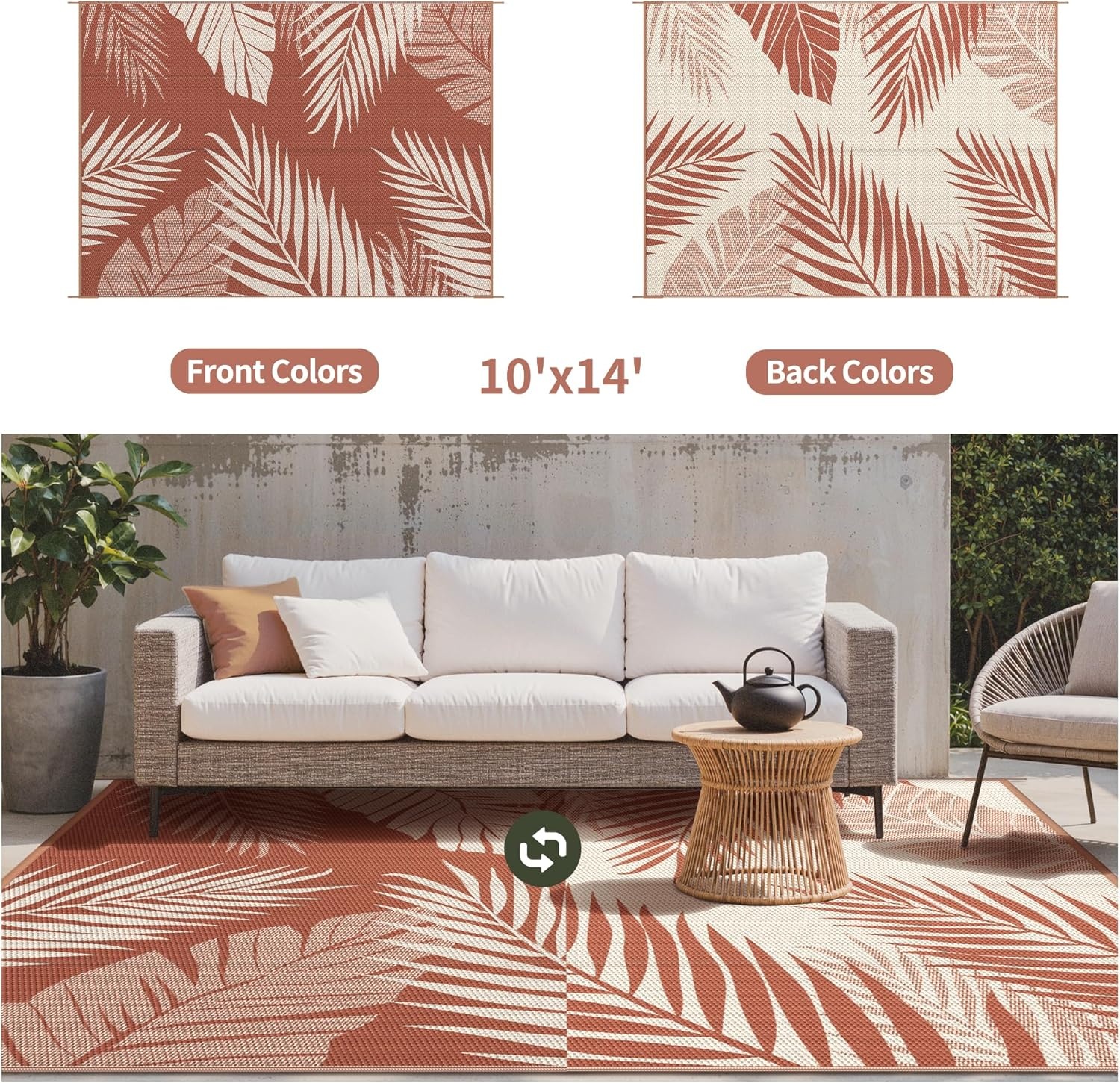 image:imageGENIMO Waterproof Outdoor Rug 5 x 8 for Patio Decor Reversible Plastic Straw Area Rugs for Camping Clearance RV Mat Large Outside Carpet for Porch Deck Picni Balcony Garden Black amp BrownBrick Red
